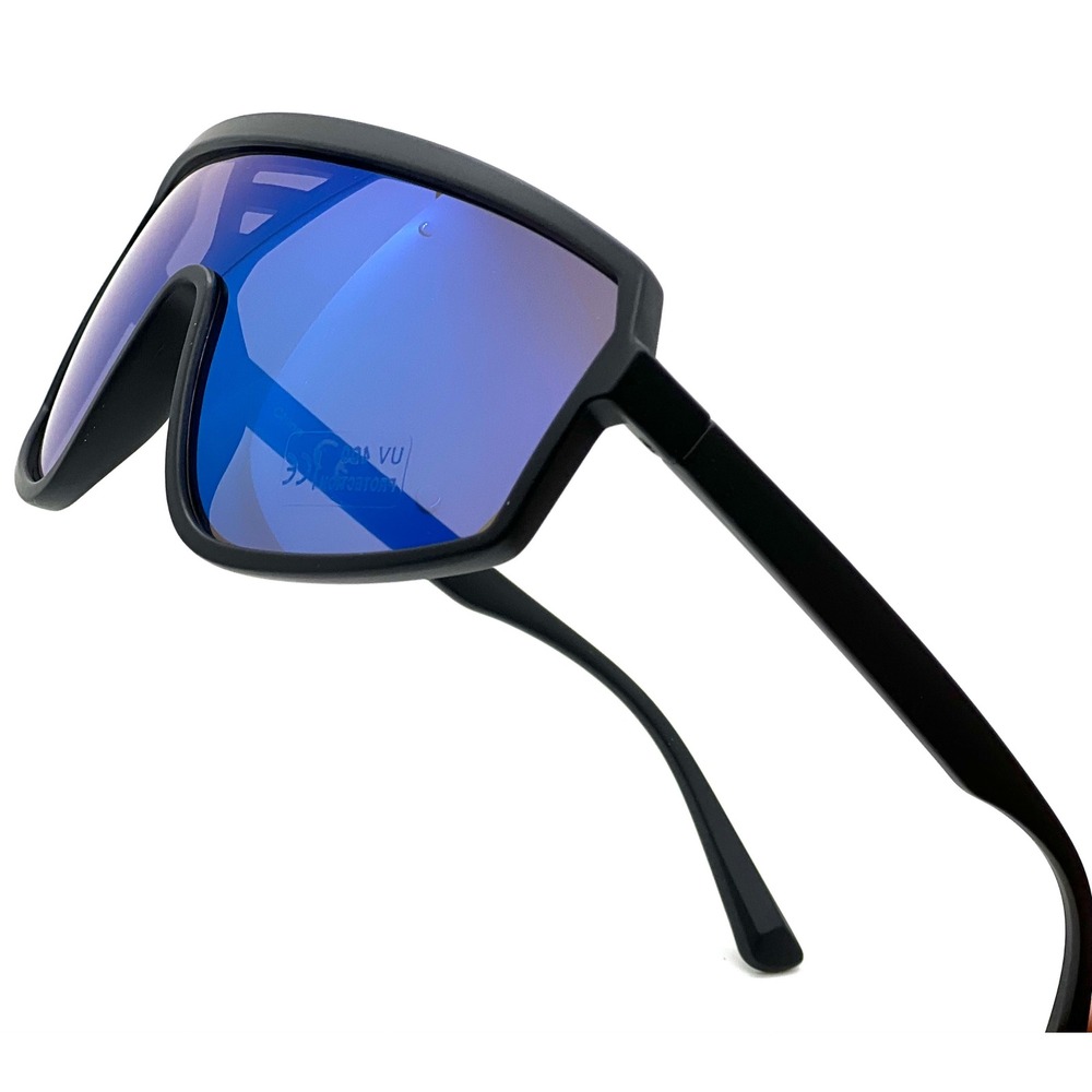 Sunglasses Flat Top Oversized Blue Reflective Lens Sunglasses UV400 Protection